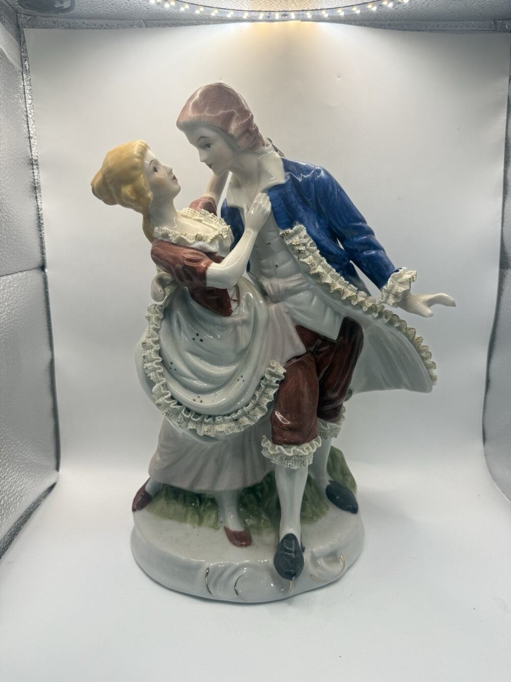 Vintage Porcelain Courting Couple Figurine Applied Lace 13โ *
